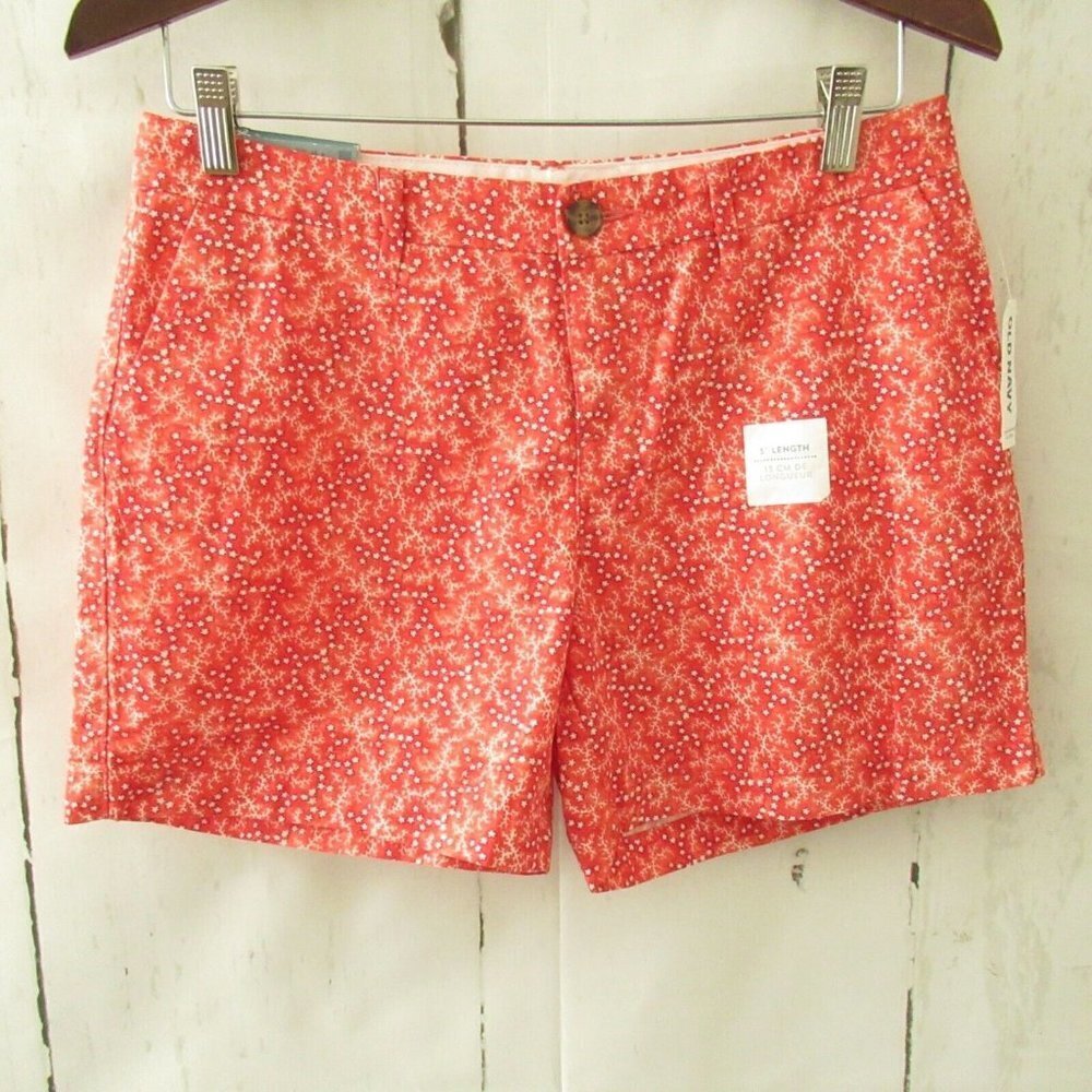 New Old Navy Shorts 2 Red Pink Star Print Flat Front